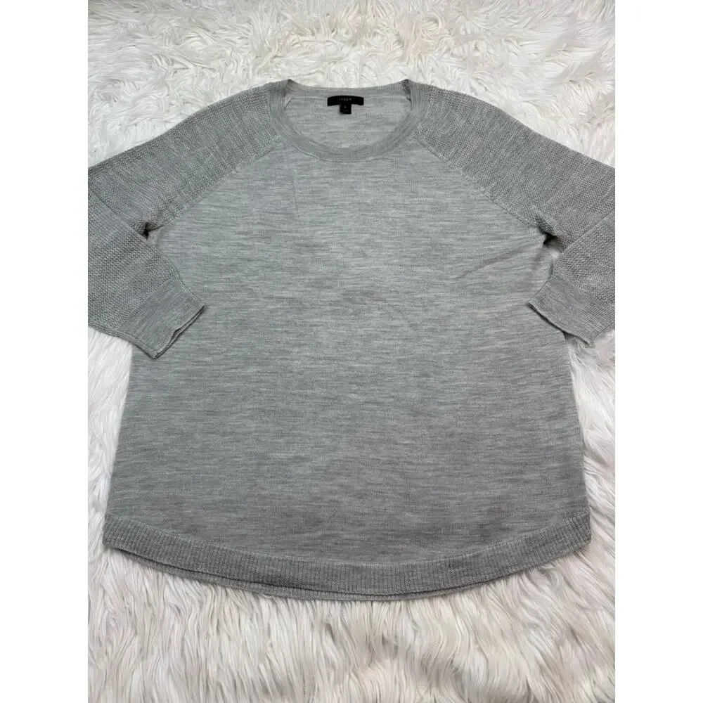 J. CREW Lightweight Merino Wool Mesh Sweater Gray Size S Style A2805 Preppy